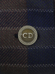 Wool Check Pattern Logo Button Jacket in Brown/Blue