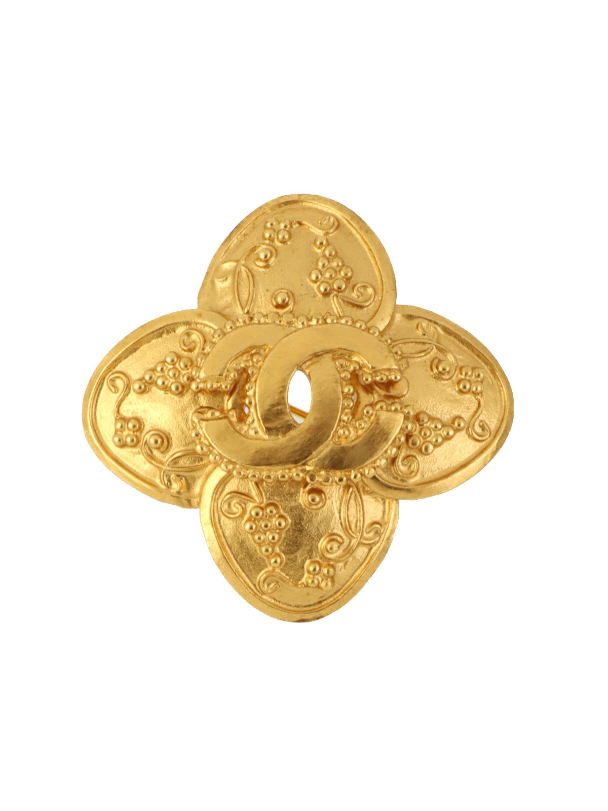 1996年製 フラワーモチーフCCマークブローチ ゴールド