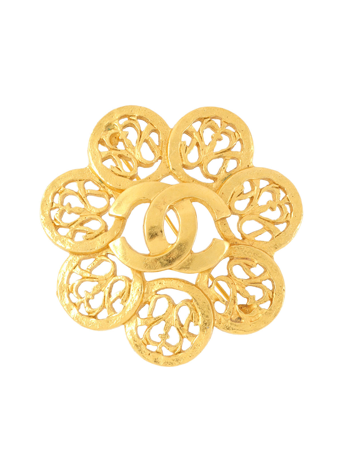 1995 CC mark flower motif brooch gold