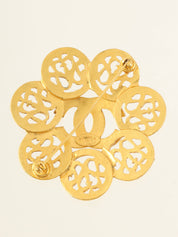 1995 CC mark flower motif brooch gold