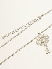 2012年製 ラインストーンダイヤモチーフCCマークスウィングネックレス シルバー/シャンパン