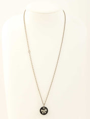 2010 Rhinestone Ribbon Motif CC Mark Round Necklace in Silver/Black