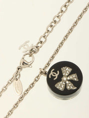 2010 Rhinestone Ribbon Motif CC Mark Round Necklace in Silver/Black