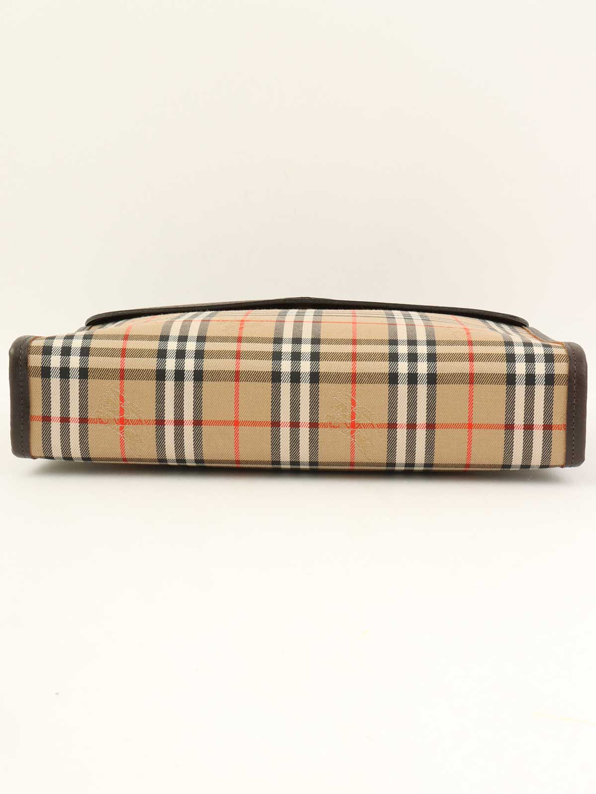 ノバチェックロゴクラッチバッグ　ベージュ/ダークブラウン