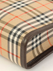 ノバチェックロゴクラッチバッグ　ベージュ/ダークブラウン