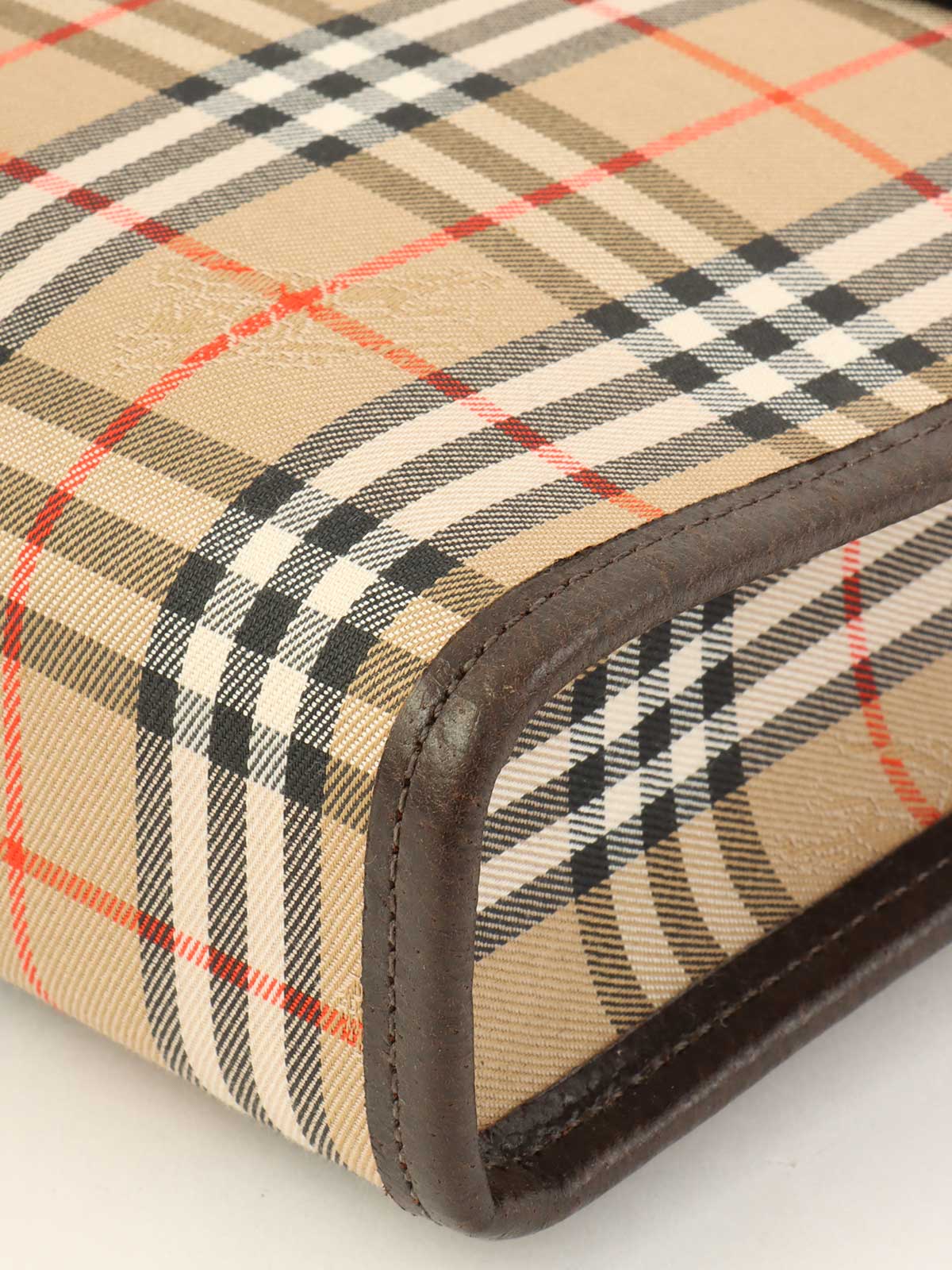 ノバチェックロゴクラッチバッグ　ベージュ/ダークブラウン