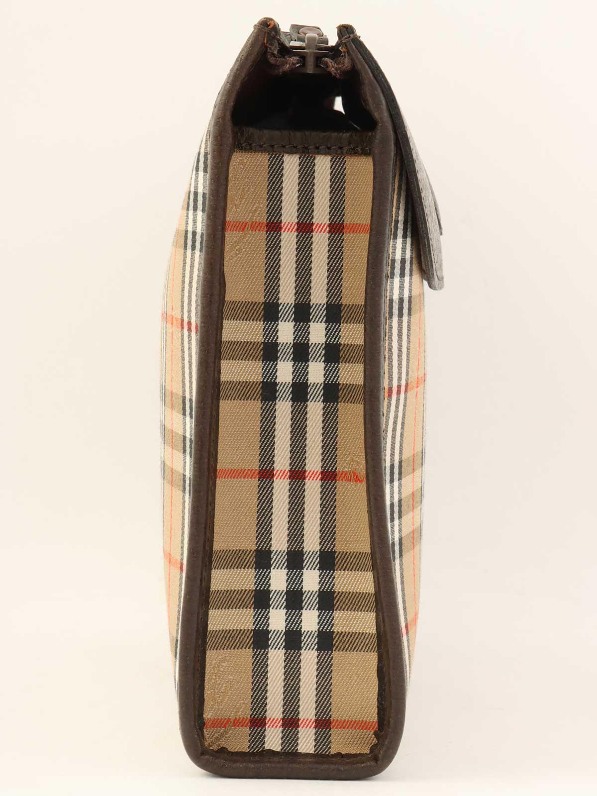 ノバチェックロゴクラッチバッグ　ベージュ/ダークブラウン