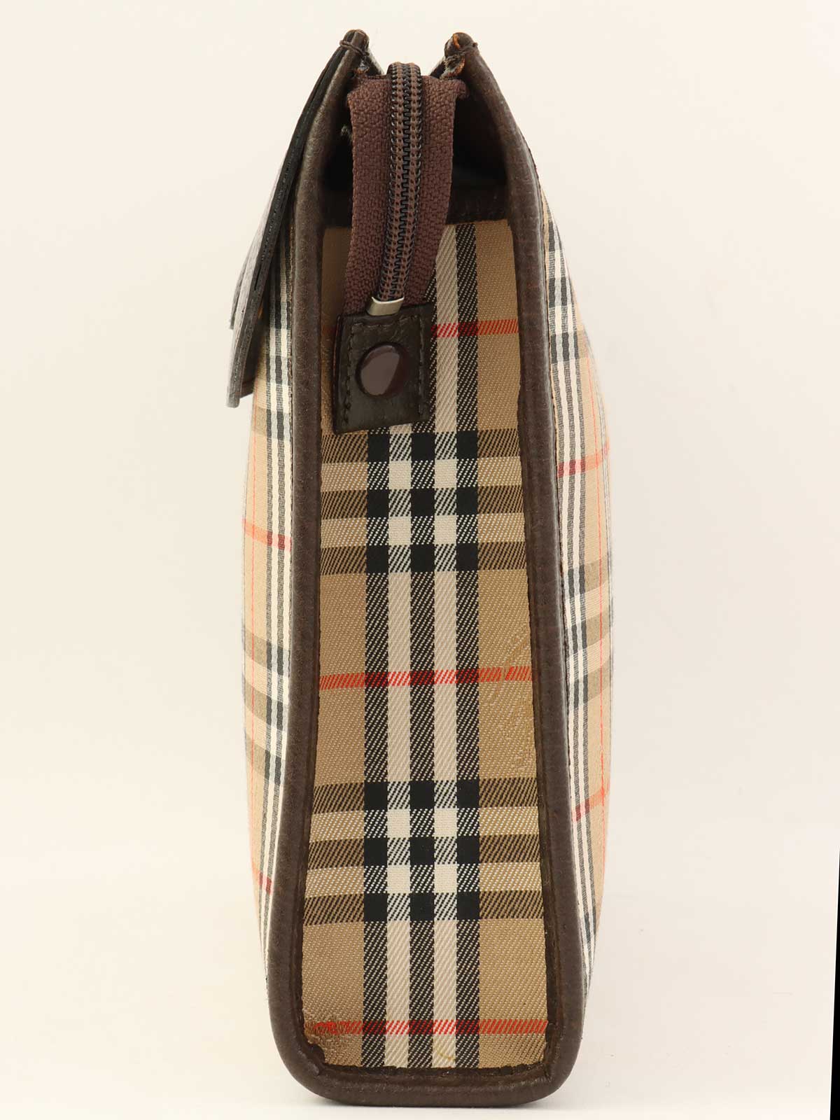 ノバチェックロゴクラッチバッグ　ベージュ/ダークブラウン