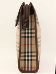 ノバチェックロゴクラッチバッグ　ベージュ/ダークブラウン