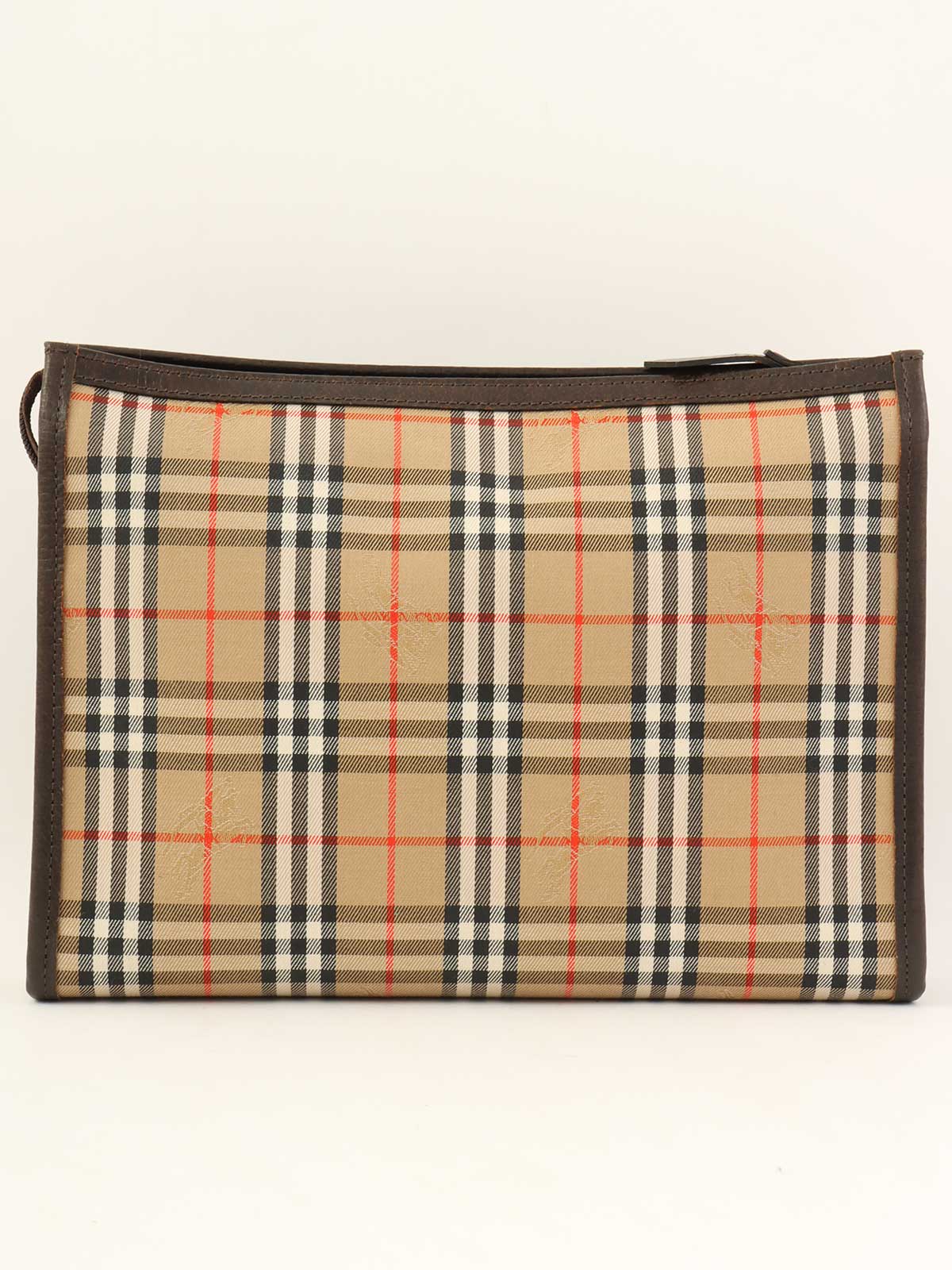 ノバチェックロゴクラッチバッグ　ベージュ/ダークブラウン