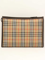 ノバチェックロゴクラッチバッグ　ベージュ/ダークブラウン