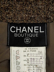 1993 Tweed CC Mark Button Collarless Jacket Brown