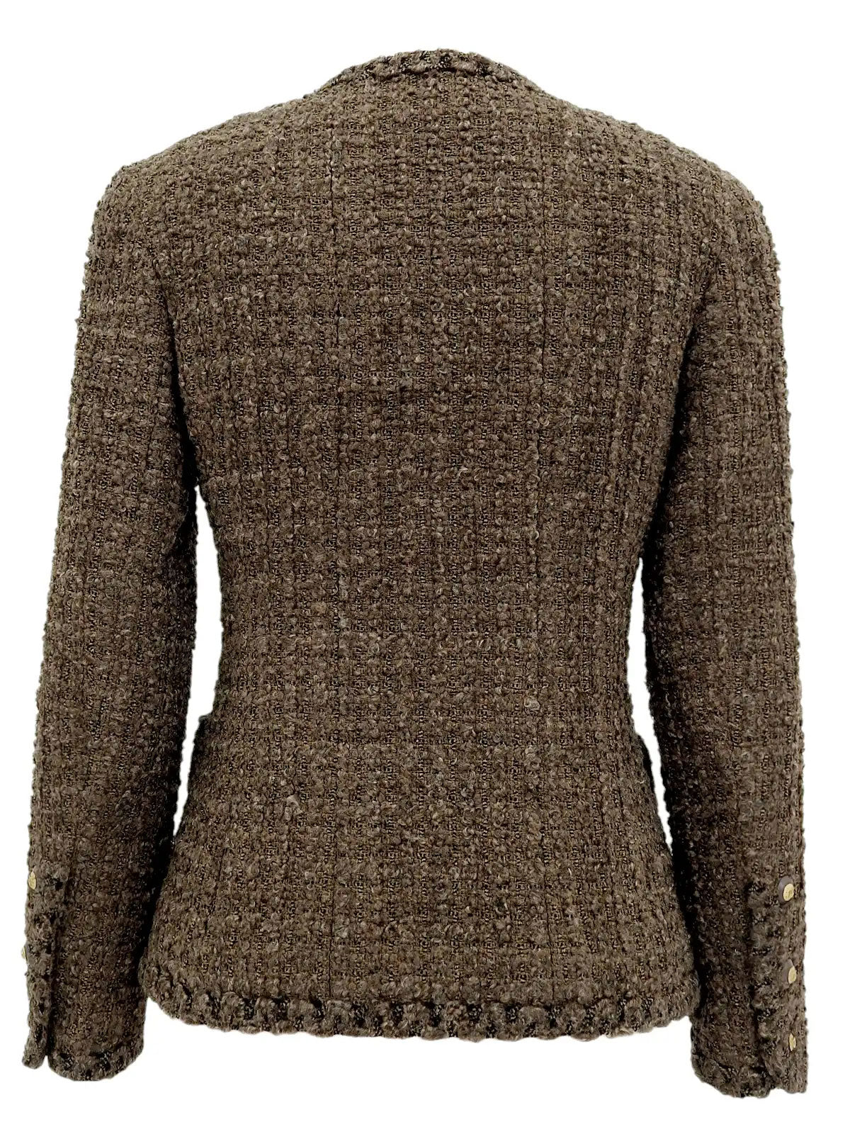 1993 Tweed CC Mark Button Collarless Jacket Brown