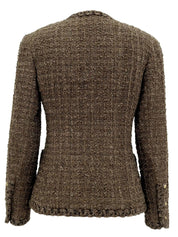 1993 Tweed CC Mark Button Collarless Jacket Brown
