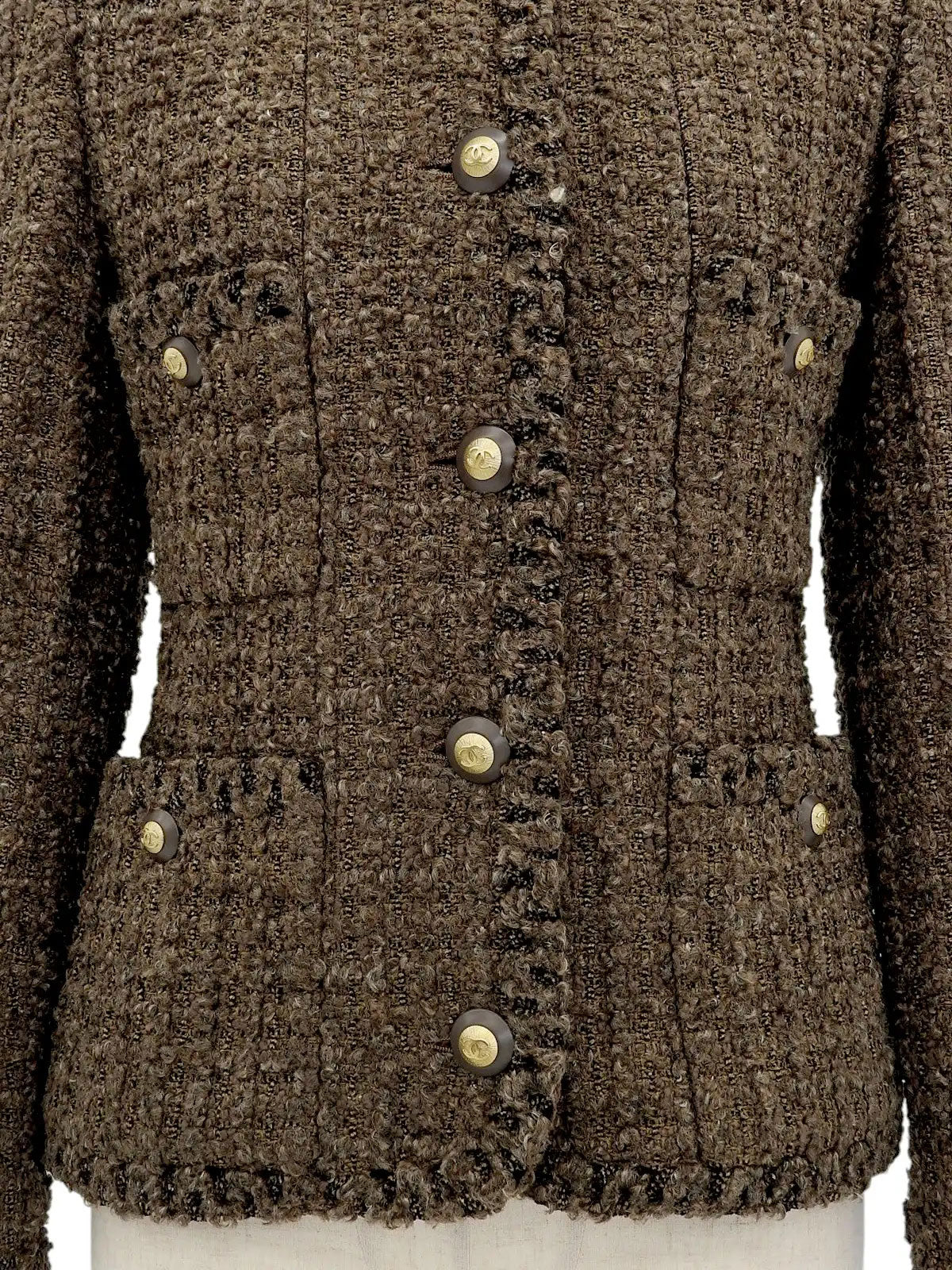 1993 Tweed CC Mark Button Collarless Jacket Brown