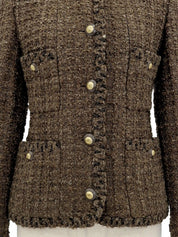 1993 Tweed CC Mark Button Collarless Jacket Brown