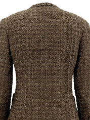 1993 Tweed CC Mark Button Collarless Jacket Brown