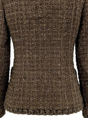 1993 Tweed CC Mark Button Collarless Jacket Brown
