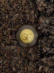 1993 Tweed CC Mark Button Collarless Jacket Brown