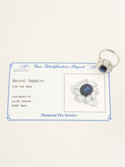 铂金蓝宝石钻石设计戒指，银色/蓝色