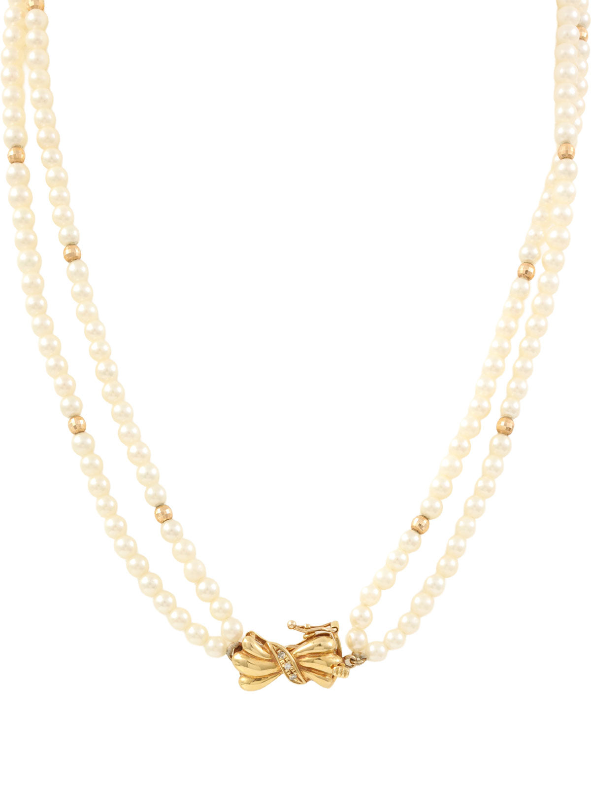 18Kダイヤモンドパールリボンモチーフネックレス ホワイト/ゴールド
