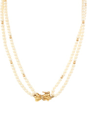 18Kダイヤモンドパールリボンモチーフネックレス ホワイト/ゴールド