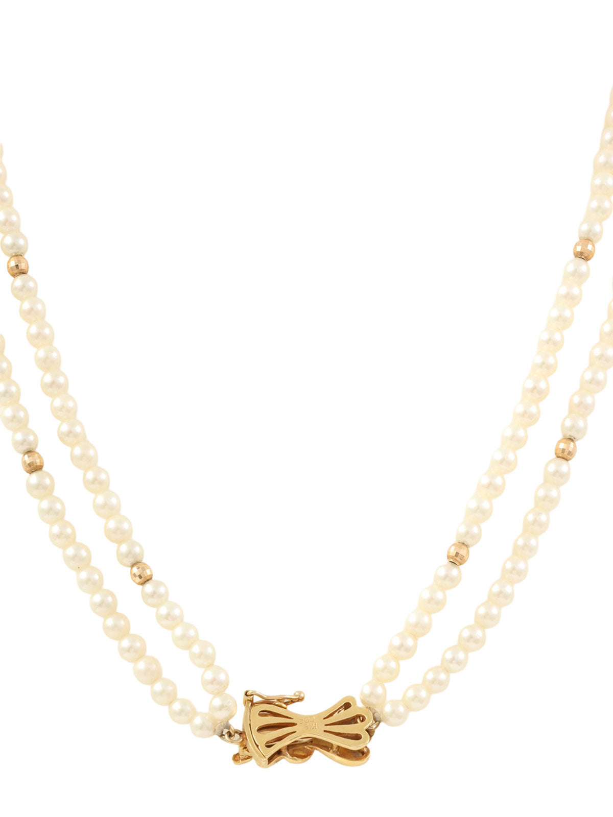 18K Diamond Pearl Ribbon Motif Necklace in White/Gold