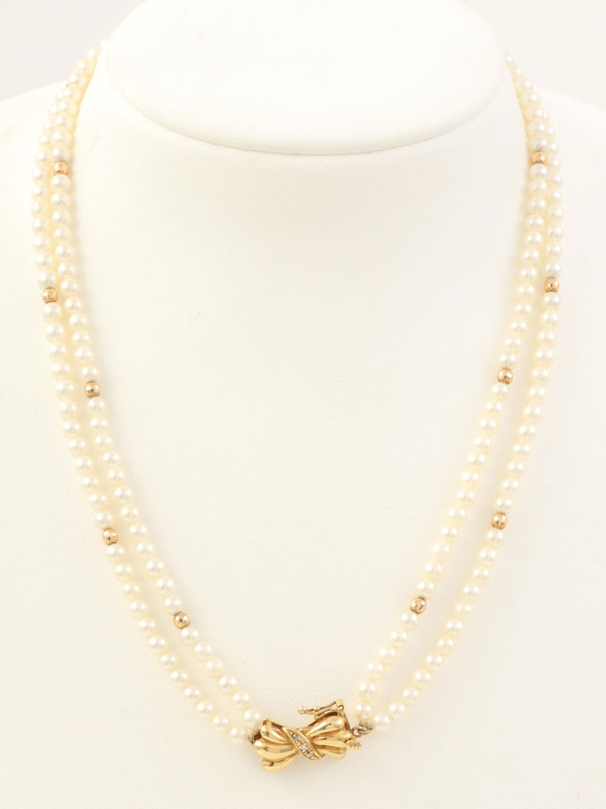 18Kダイヤモンドパールリボンモチーフネックレス ホワイト/ゴールド