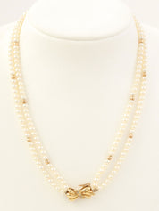 18Kダイヤモンドパールリボンモチーフネックレス ホワイト/ゴールド