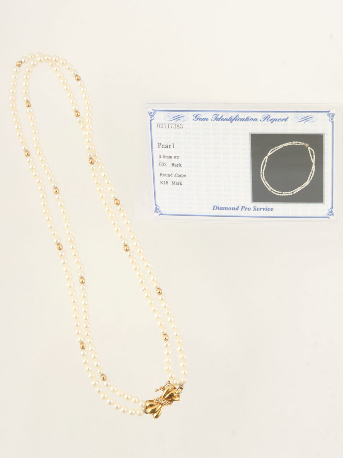 18K Diamond Pearl Ribbon Motif Necklace in White/Gold