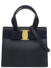 Lizard Embossed Vara Ribbon 2-Way Bag, Navy