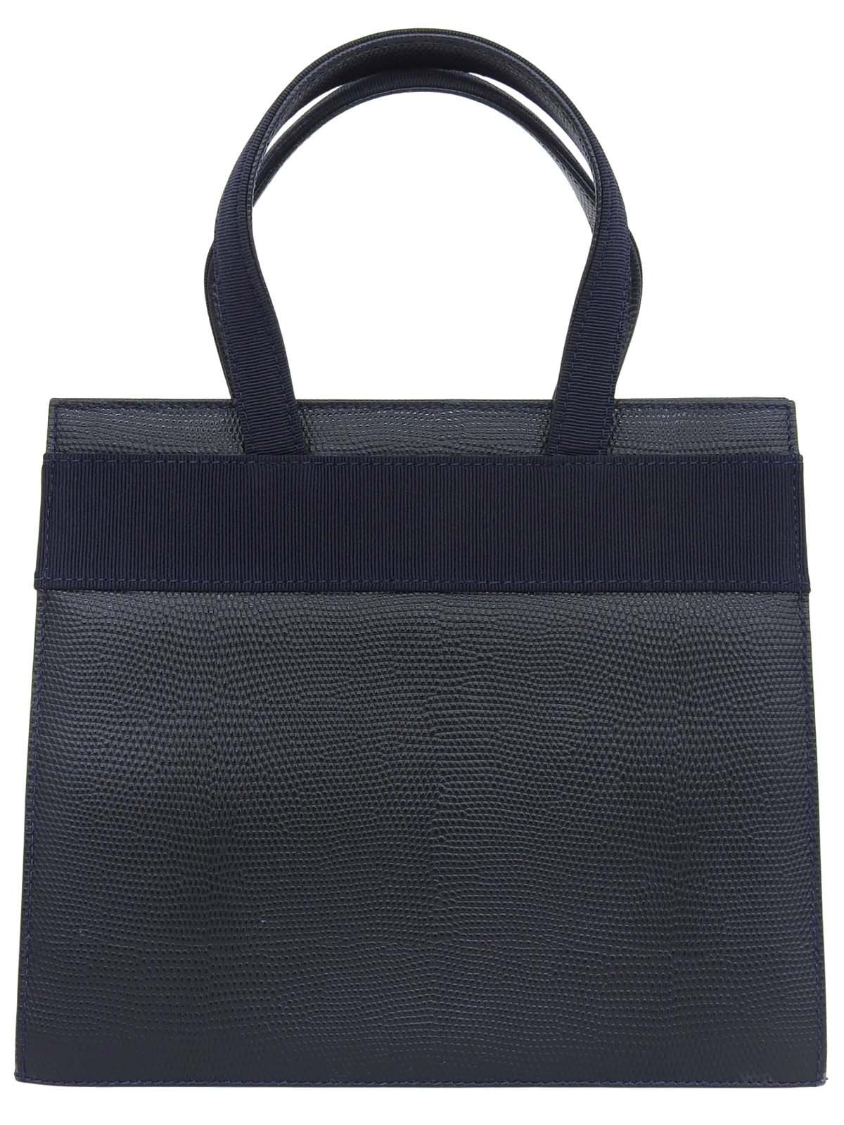 Lizard Embossed Vara Ribbon 2-Way Bag, Navy