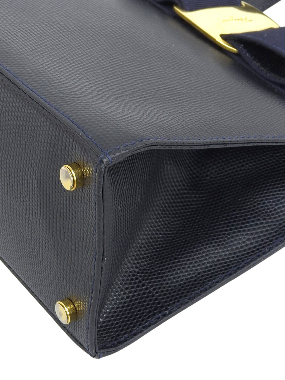 Lizard Embossed Vara Ribbon 2-Way Bag, Navy