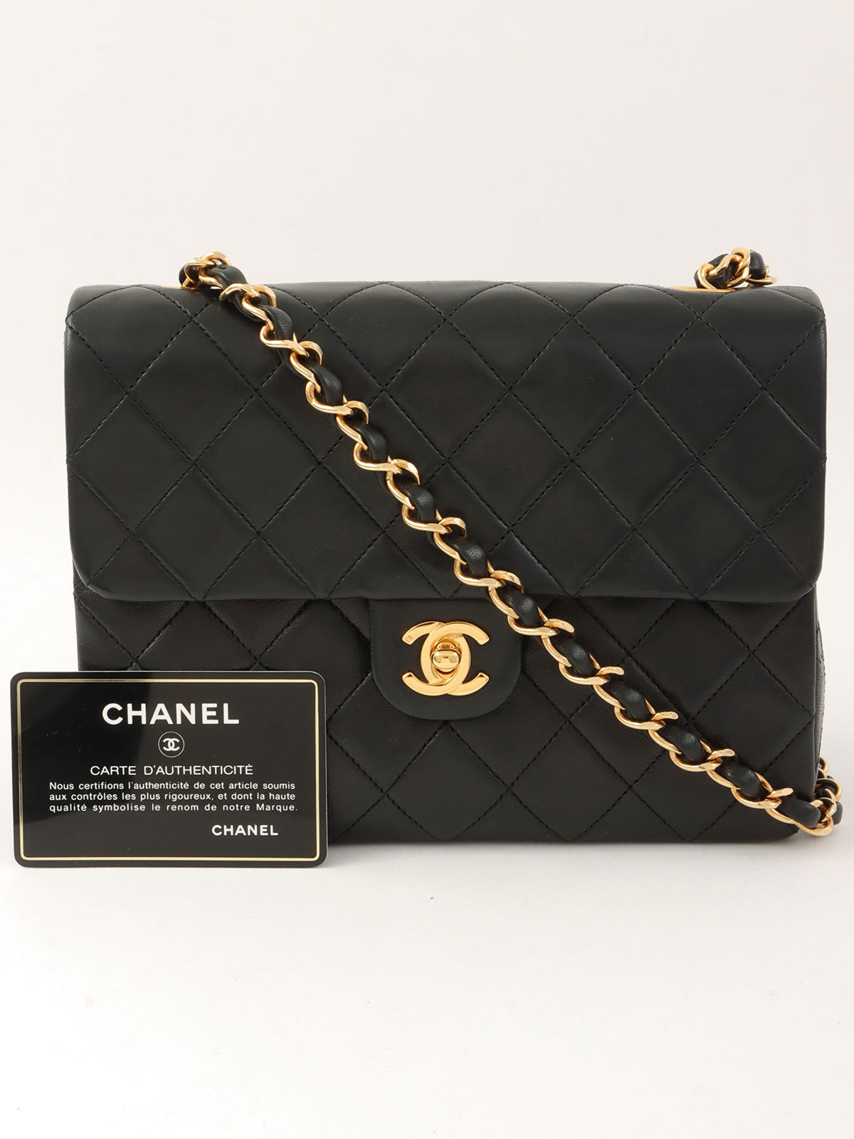 1990's Square Classic Flap Chain Bag, Black