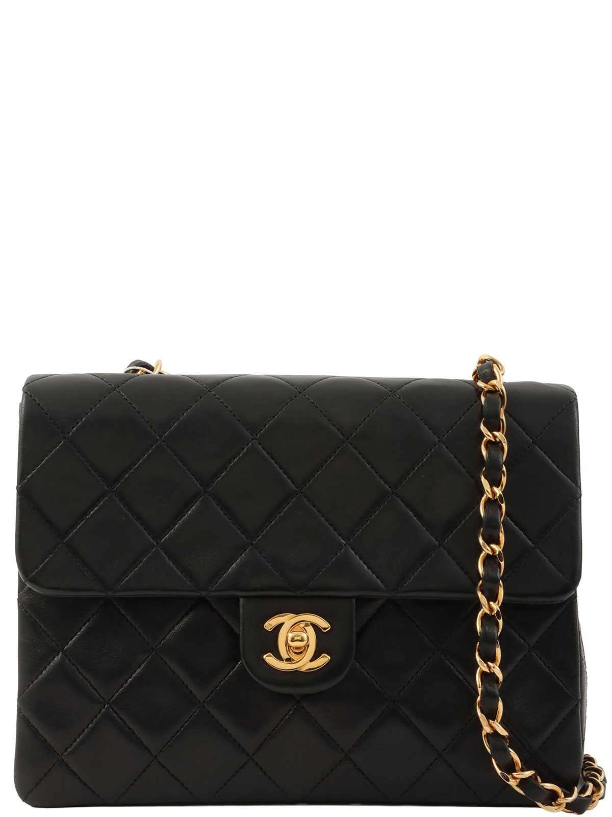 1990's Square Classic Flap Chain Bag, Black