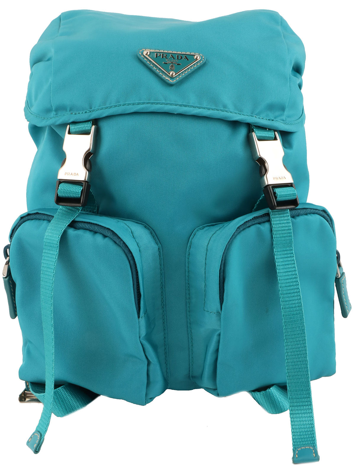 Nylon logo plate backpack in turquoise blue