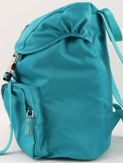 Nylon logo plate backpack in turquoise blue