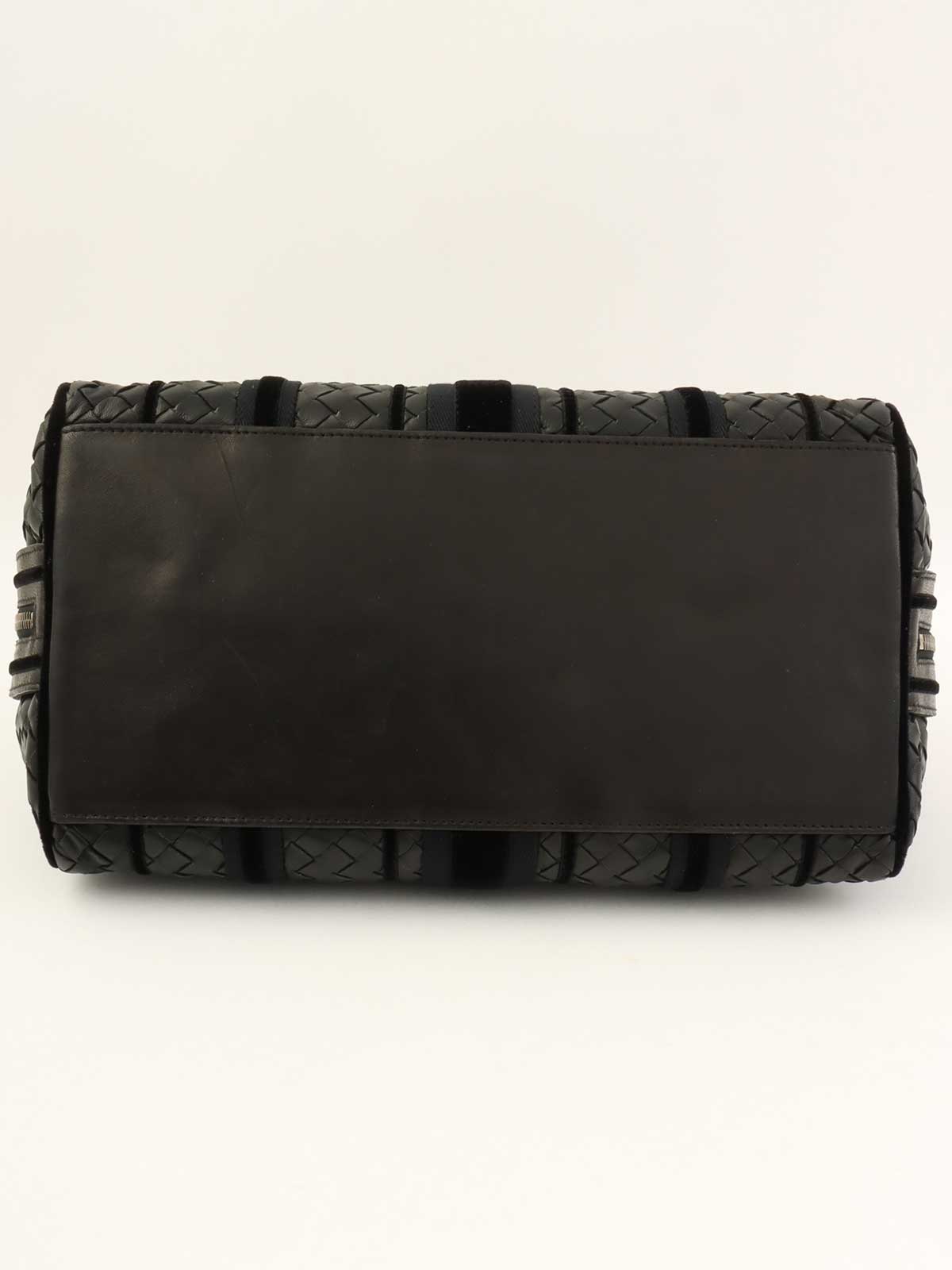 ベロアレザーコンビイントレチャートハンドバッグ ブラック