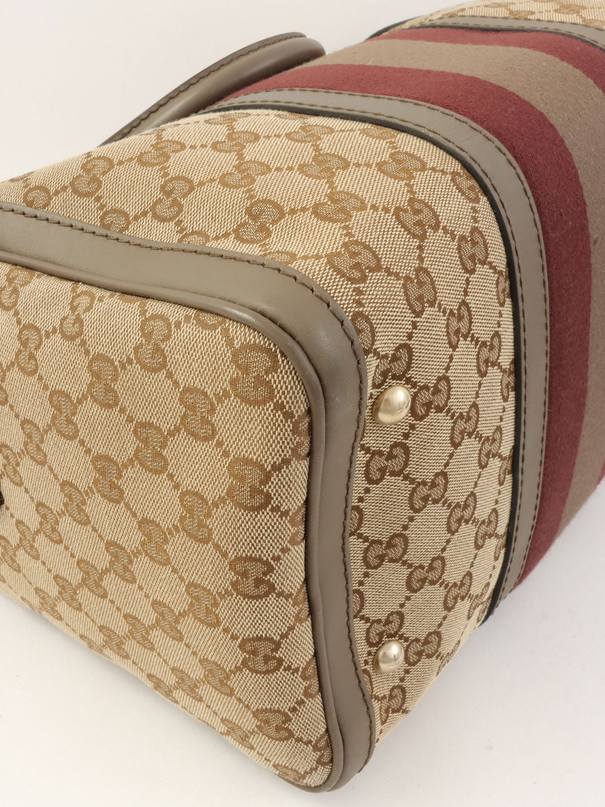 Canvas GG Pattern Sherry Line Boston Bag in Beige/Brown/Bordeaux