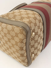 Canvas GG Pattern Sherry Line Boston Bag in Beige/Brown/Bordeaux