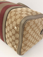 Canvas GG Pattern Sherry Line Boston Bag in Beige/Brown/Bordeaux