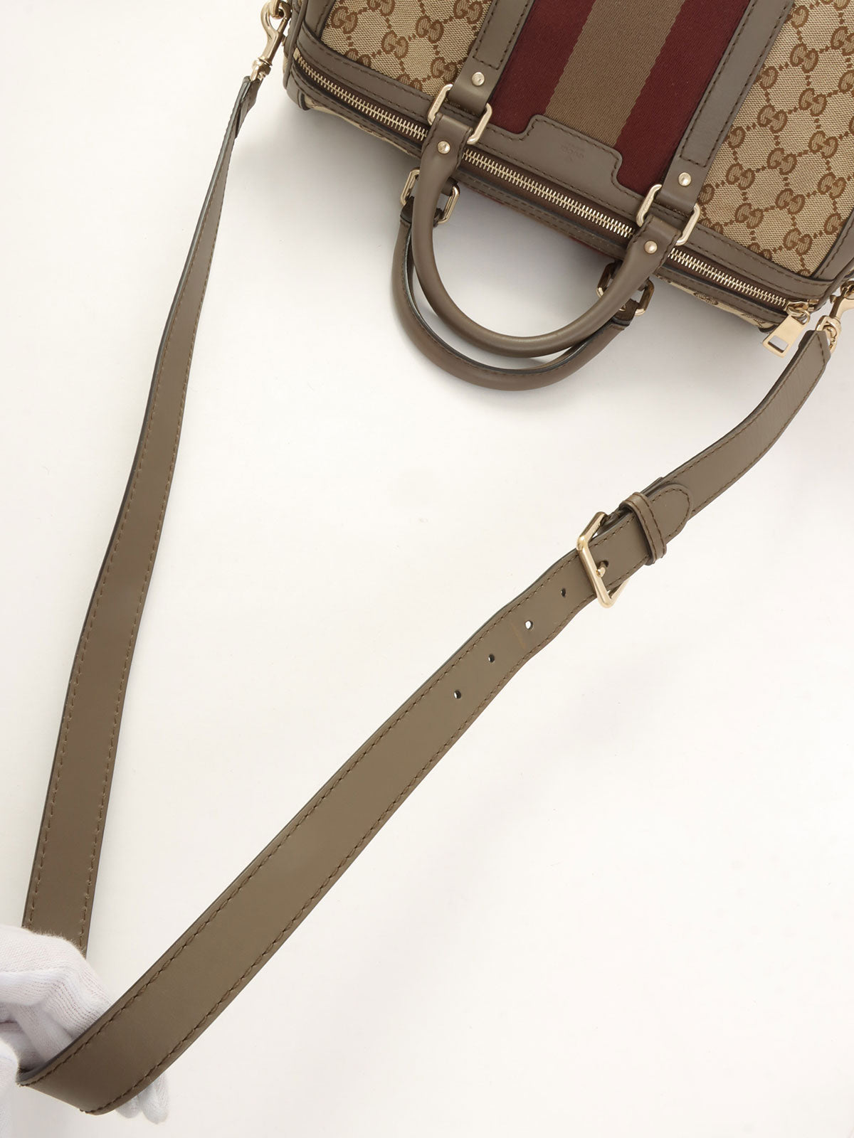 Canvas GG Pattern Sherry Line Boston Bag in Beige/Brown/Bordeaux