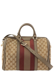 Canvas GG Pattern Sherry Line Boston Bag in Beige/Brown/Bordeaux