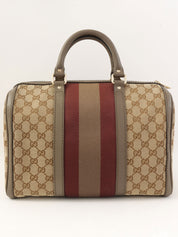 Canvas GG Pattern Sherry Line Boston Bag in Beige/Brown/Bordeaux