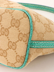 Canvas GG logo plate handbag in beige/turquoise