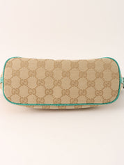 Canvas GG logo plate handbag in beige/turquoise