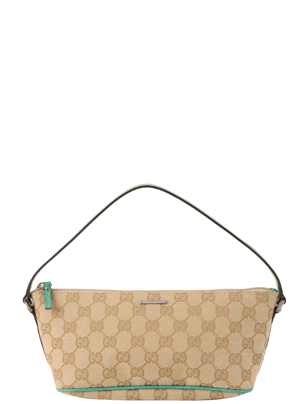 Canvas GG logo plate handbag in beige/turquoise