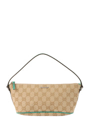 Canvas GG logo plate handbag in beige/turquoise