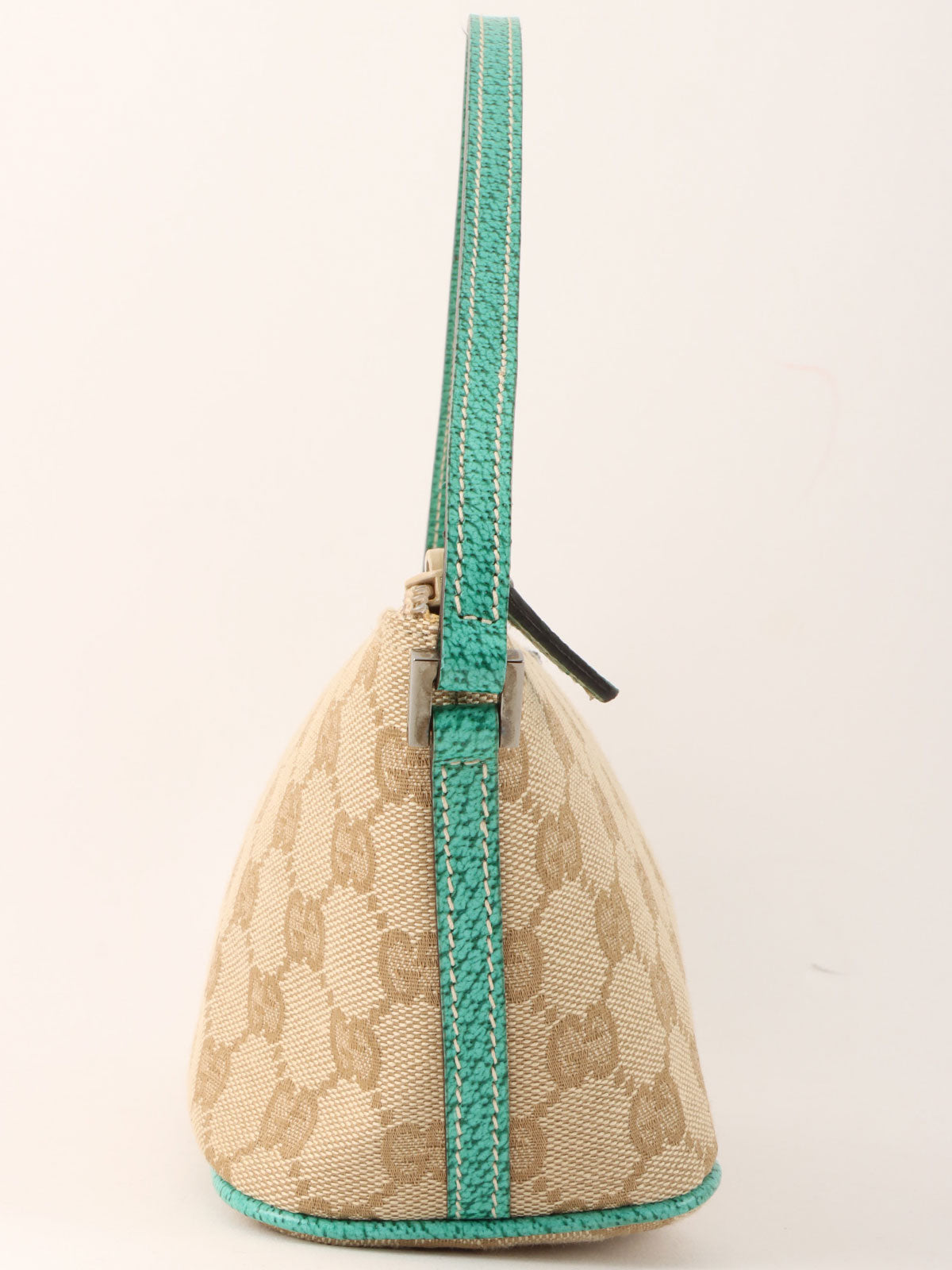 Canvas GG logo plate handbag in beige/turquoise