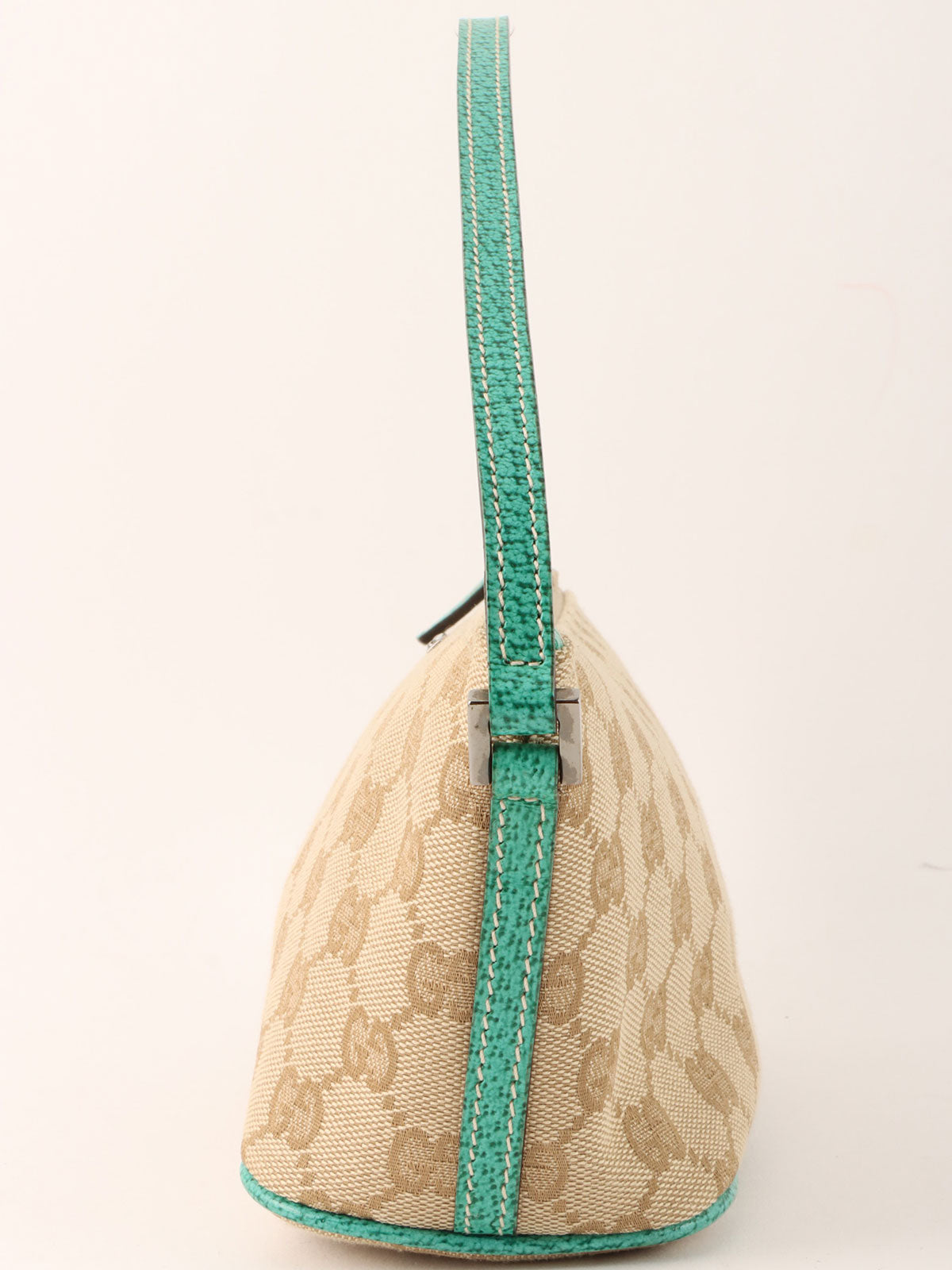 Canvas GG logo plate handbag in beige/turquoise